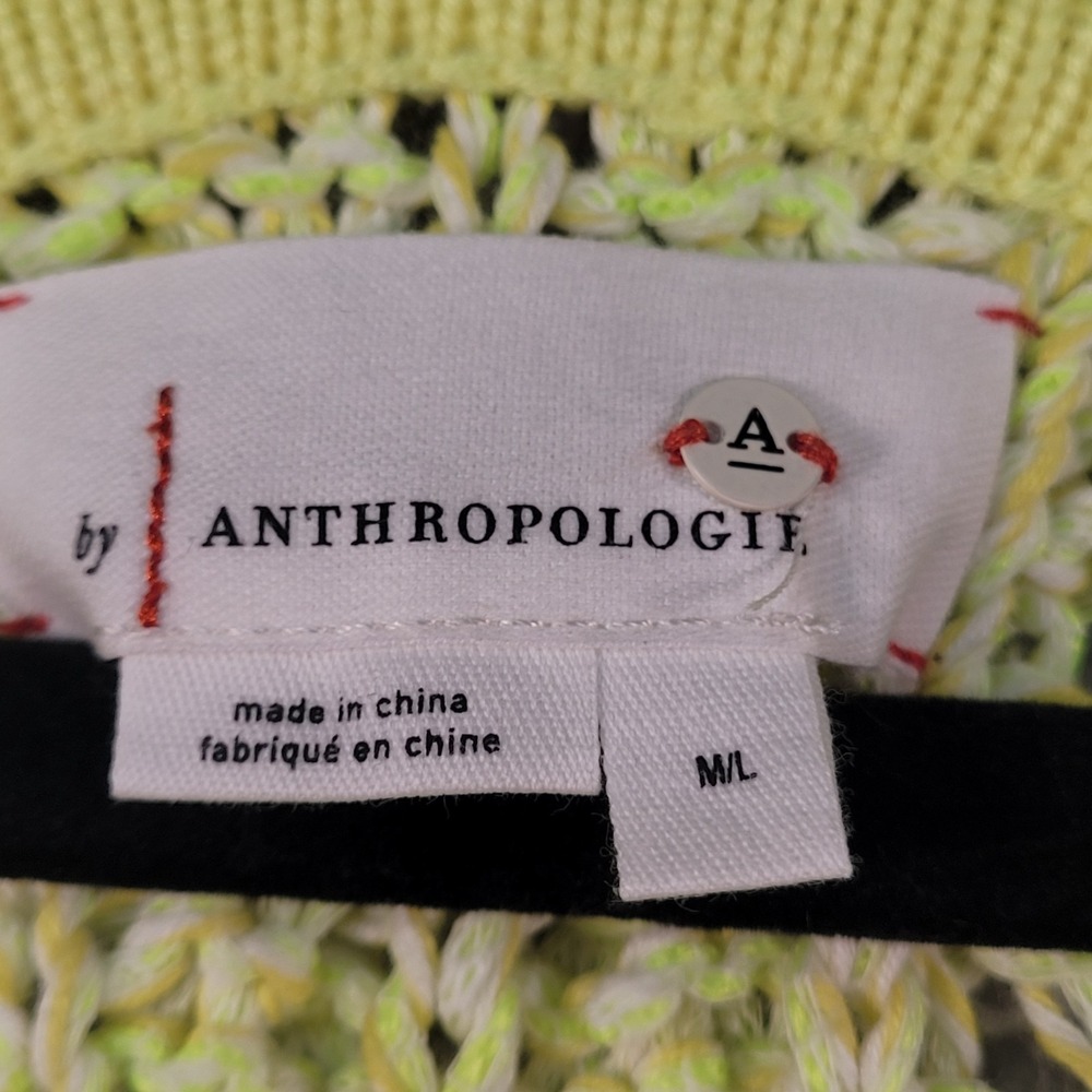 Anthropologie Serenity Cardigan Womens M/L Chartreuse Yellow Open Knit Spring - Picture 6 of 16